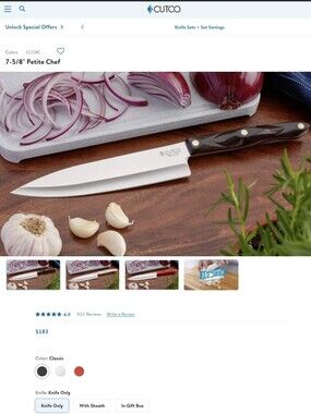 Cutco Petite Chef Knife 1728 Classic Brown Swirl Handle 8"